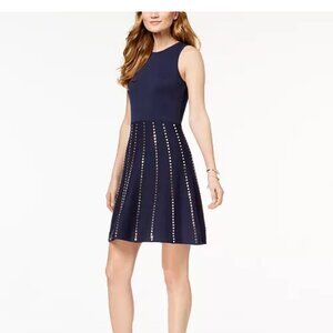 Michael Kors Michael Women's Gold Studded Fit & Flare Sweater Dress  M Navy​